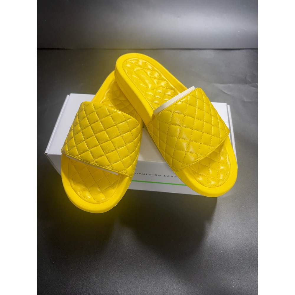 APL Athletic Propulsion Labs Lusso Slide Racing Yellow Quilted Leather Women's 8